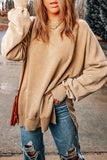 LC25314678-16-S, LC25314678-16-M, LC25314678-16-L, LC25314678-16-XL, LC25314678-16-2XL, Khaki Drop Shoulder Ribbed Trim Oversized Sweatshirt