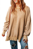 LC25314678-16-S, LC25314678-16-M, LC25314678-16-L, LC25314678-16-XL, LC25314678-16-2XL, Khaki Drop Shoulder Ribbed Trim Oversized Sweatshirt