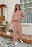 Women's Two Piece Sweater Outfits Set Loose Fit Hoodie Top Wide Leg Pants