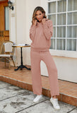 Women's Two Piece Sweater Outfits Set Loose Fit Hoodie Top Wide Leg Pants