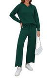 Women's Two Piece Sweater Outfits Set Loose Fit Hoodie Top Wide Leg Pants