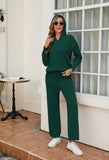 Women's Two Piece Sweater Outfits Set Loose Fit Hoodie Top Wide Leg Pants