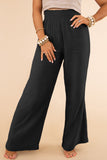 PL771089-2-1X, PL771089-2-2X, PL771089-2-3X, Black Textured High Waist Wide Leg Plus Size Pants