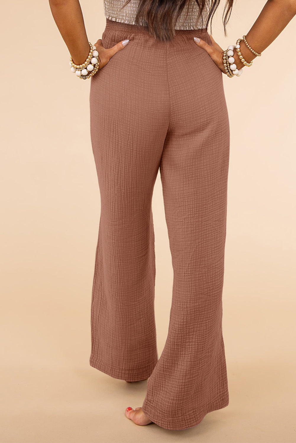 PL771089-10-1X, PL771089-10-2X, PL771089-10-3X, Pink Textured High Waist Wide Leg Plus Size Pants
