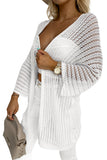 LC271896-1, White Hollow-out Knit Kimono