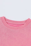 LC25314678-10-S, LC25314678-10-M, LC25314678-10-L, LC25314678-10-XL, LC25314678-10-2XL, Pink Drop Shoulder Ribbed Trim Oversized Sweatshirt