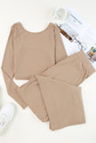 LC625150-18-S, LC625150-18-M, LC625150-18-L, LC625150-18-XL, Apricot Solid Color Ribbed Crop Top Long Pants Set