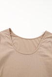 LC625150-18-S, LC625150-18-M, LC625150-18-L, LC625150-18-XL, Apricot Solid Color Ribbed Crop Top Long Pants Set