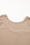 LC625150-18-S, LC625150-18-M, LC625150-18-L, LC625150-18-XL, Apricot Solid Color Ribbed Crop Top Long Pants Set