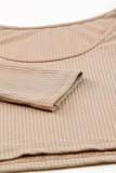 LC625150-18-S, LC625150-18-M, LC625150-18-L, LC625150-18-XL, Apricot Solid Color Ribbed Crop Top Long Pants Set