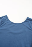 LC625150-5-S, LC625150-5-M, LC625150-5-L, LC625150-5-XL, Blue Solid Color Ribbed Crop Top Long Pants Set