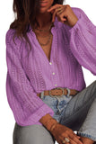 LC2553539-8-S, LC2553539-8-M, LC2553539-8-L, LC2553539-8-XL, LC2553539-8-2XL, Purple V-Neck Long Sleeve Button Up Lace Shirt 
