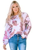 LC25314587-17-S, LC25314587-17-M, LC25314587-17-L, LC25314587-17-XL, Brown Cow Spots Print Drop Shoulder Puff Sleeve Sweatshirt