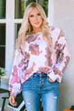 LC25314587-17-S, LC25314587-17-M, LC25314587-17-L, LC25314587-17-XL, Brown Cow Spots Print Drop Shoulder Puff Sleeve Sweatshirt