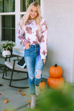 LC25314587-17-S, LC25314587-17-M, LC25314587-17-L, LC25314587-17-XL, Brown Cow Spots Print Drop Shoulder Puff Sleeve Sweatshirt