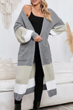 LC2711008-11-S, LC2711008-11-M, LC2711008-11-L, LC2711008-11-XL, Gray Colorblock Cable Knit Side Pockets Duster Cardigan