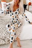 LC15669-1-S, LC15669-1-M, LC15669-1-L, LC15669-1-XL, White Spooky Halloween Printed Long Slim Fit Lounge Set