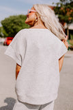 LC625264-11-S, LC625264-11-M, LC625264-11-L, LC625264-11-XL, LC625264-11-2XL, Gray Textured Loose Fit T Shirt and Drawstring Pants Set