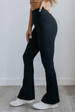 LC265202-2-S, LC265202-2-M, LC265202-2-L, Black High Waist Tummy Control Flared Sports Pants