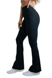 LC265202-2-S, LC265202-2-M, LC265202-2-L, Black High Waist Tummy Control Flared Sports Pants