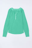 LC25121882-9-S, LC25121882-9-M, LC25121882-9-L, LC25121882-9-XL, LC25121882-9-2XL, Green Trimmed Neckline Waffle Knit Henley Top