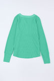 LC25121882-9-S, LC25121882-9-M, LC25121882-9-L, LC25121882-9-XL, LC25121882-9-2XL, Green Trimmed Neckline Waffle Knit Henley Top