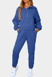 LC2611530-5-S, LC2611530-5-M, LC2611530-5-L, LC2611530-5-XL, LC2611530-5-2XL, Blue Half Zip Sweatshirt and Sweatpants Sports Set