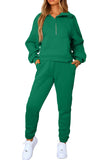 LC2611530-9-S, LC2611530-9-M, LC2611530-9-L, LC2611530-9-XL, LC2611530-9-2XL, Green Half Zip Sweatshirt and Sweatpants Sports Set
