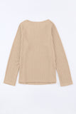 LC25121859-16-S, LC25121859-16-M, LC25121859-16-L, LC25121859-16-XL, LC25121859-16-2XL, LC25121859-16-3XL, Khaki Ribbed Round Neck Knit Long Sleeve Top 