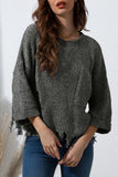 LC2722374-11-S, LC2722374-11-M, LC2722374-11-L, LC2722374-11-XL, LC2722374-11-2XL, Gray Ripped Raw Hem Chunky Pullover Sweater