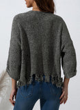 LC2722374-11-S, LC2722374-11-M, LC2722374-11-L, LC2722374-11-XL, LC2722374-11-2XL, Gray Ripped Raw Hem Chunky Pullover Sweater
