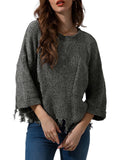 LC2722374-11-S, LC2722374-11-M, LC2722374-11-L, LC2722374-11-XL, LC2722374-11-2XL, Gray Ripped Raw Hem Chunky Pullover Sweater