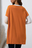 LC25116711-14-S, LC25116711-14-M, LC25116711-14-L, LC25116711-14-XL, LC25116711-14-2XL, Orange Pocketed Color Block Patchwork Long Sleeve Top
