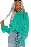 LC25121763-9-S, LC25121763-9-M, LC25121763-9-L, LC25121763-9-XL, Green Striking Pleated Flared Cuff Long Sleeve Blouse