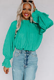 LC25121763-9-S, LC25121763-9-M, LC25121763-9-L, LC25121763-9-XL, Green Striking Pleated Flared Cuff Long Sleeve Blouse