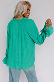 LC25121763-9-S, LC25121763-9-M, LC25121763-9-L, LC25121763-9-XL, Green Striking Pleated Flared Cuff Long Sleeve Blouse