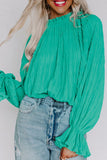LC25121763-9-S, LC25121763-9-M, LC25121763-9-L, LC25121763-9-XL, Green Striking Pleated Flared Cuff Long Sleeve Blouse
