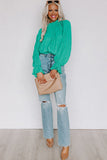 LC25121763-9-S, LC25121763-9-M, LC25121763-9-L, LC25121763-9-XL, Green Striking Pleated Flared Cuff Long Sleeve Blouse