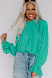LC25121763-9-S, LC25121763-9-M, LC25121763-9-L, LC25121763-9-XL, Green Striking Pleated Flared Cuff Long Sleeve Blouse