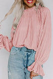 LC25121763-1010-S, LC25121763-1010-M, LC25121763-1010-L, LC25121763-1010-XL, Pink Striking Pleated Flared Cuff Long Sleeve Blouse