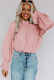 LC25121763-1010-S, LC25121763-1010-M, LC25121763-1010-L, LC25121763-1010-XL, Pink Striking Pleated Flared Cuff Long Sleeve Blouse
