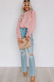 LC25121763-1010-S, LC25121763-1010-M, LC25121763-1010-L, LC25121763-1010-XL, Pink Striking Pleated Flared Cuff Long Sleeve Blouse