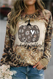 Women's Leopard Pumpkin Print Color Block Long Sleeve Sweatshirt