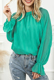 LC25121763-9-S, LC25121763-9-M, LC25121763-9-L, LC25121763-9-XL, Green Striking Pleated Flared Cuff Long Sleeve Blouse