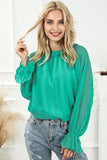 LC25121763-9-S, LC25121763-9-M, LC25121763-9-L, LC25121763-9-XL, Green Striking Pleated Flared Cuff Long Sleeve Blouse