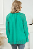 LC25121763-9-S, LC25121763-9-M, LC25121763-9-L, LC25121763-9-XL, Green Striking Pleated Flared Cuff Long Sleeve Blouse