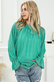 LC25121763-9-S, LC25121763-9-M, LC25121763-9-L, LC25121763-9-XL, Green Striking Pleated Flared Cuff Long Sleeve Blouse