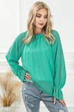 LC25121763-9-S, LC25121763-9-M, LC25121763-9-L, LC25121763-9-XL, Green Striking Pleated Flared Cuff Long Sleeve Blouse