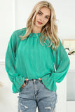 LC25121763-9-S, LC25121763-9-M, LC25121763-9-L, LC25121763-9-XL, Green Striking Pleated Flared Cuff Long Sleeve Blouse