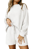 LC625104-1-S, LC625104-1-M, LC625104-1-L, LC625104-1-XL, LC625104-1-2XL, White Textured Long Sleeve Top and Drawstring Shorts Set